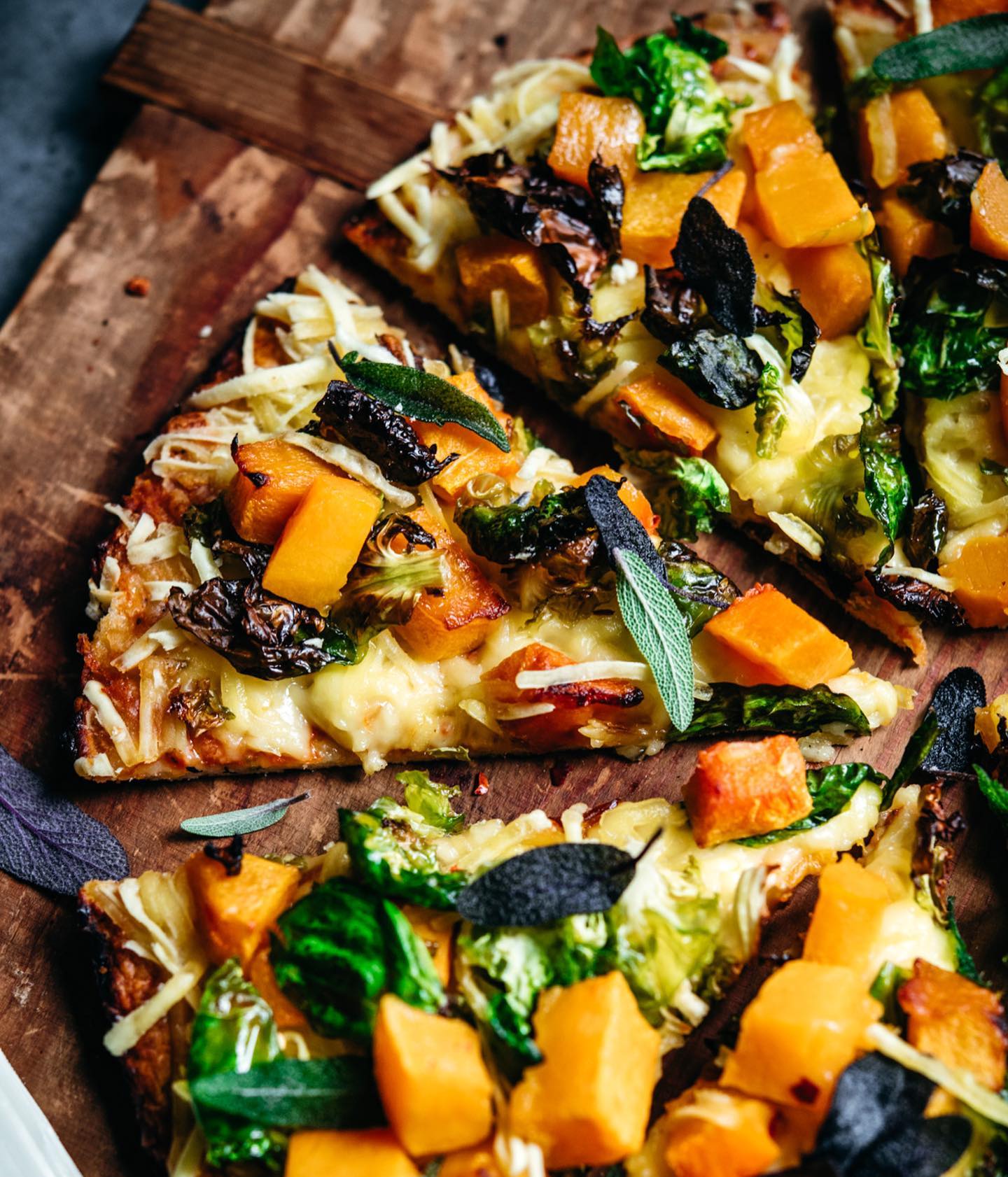 Creamy Butternut Squash and Brussels Sprouts Fall Pizza