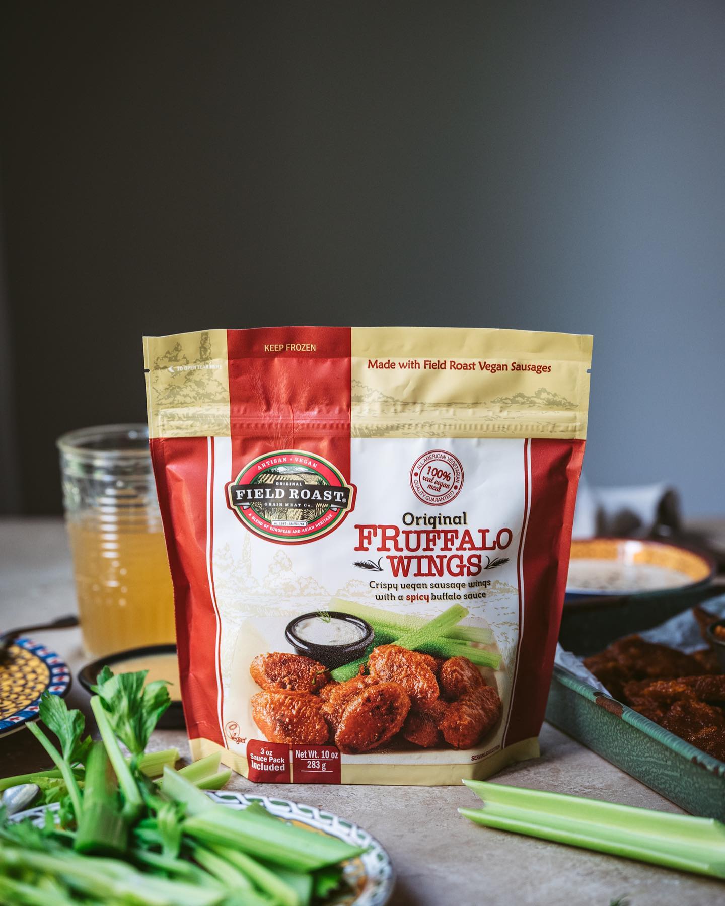 Crispy Fruffalo Wings with Three Plant-Based Dipping Sauces