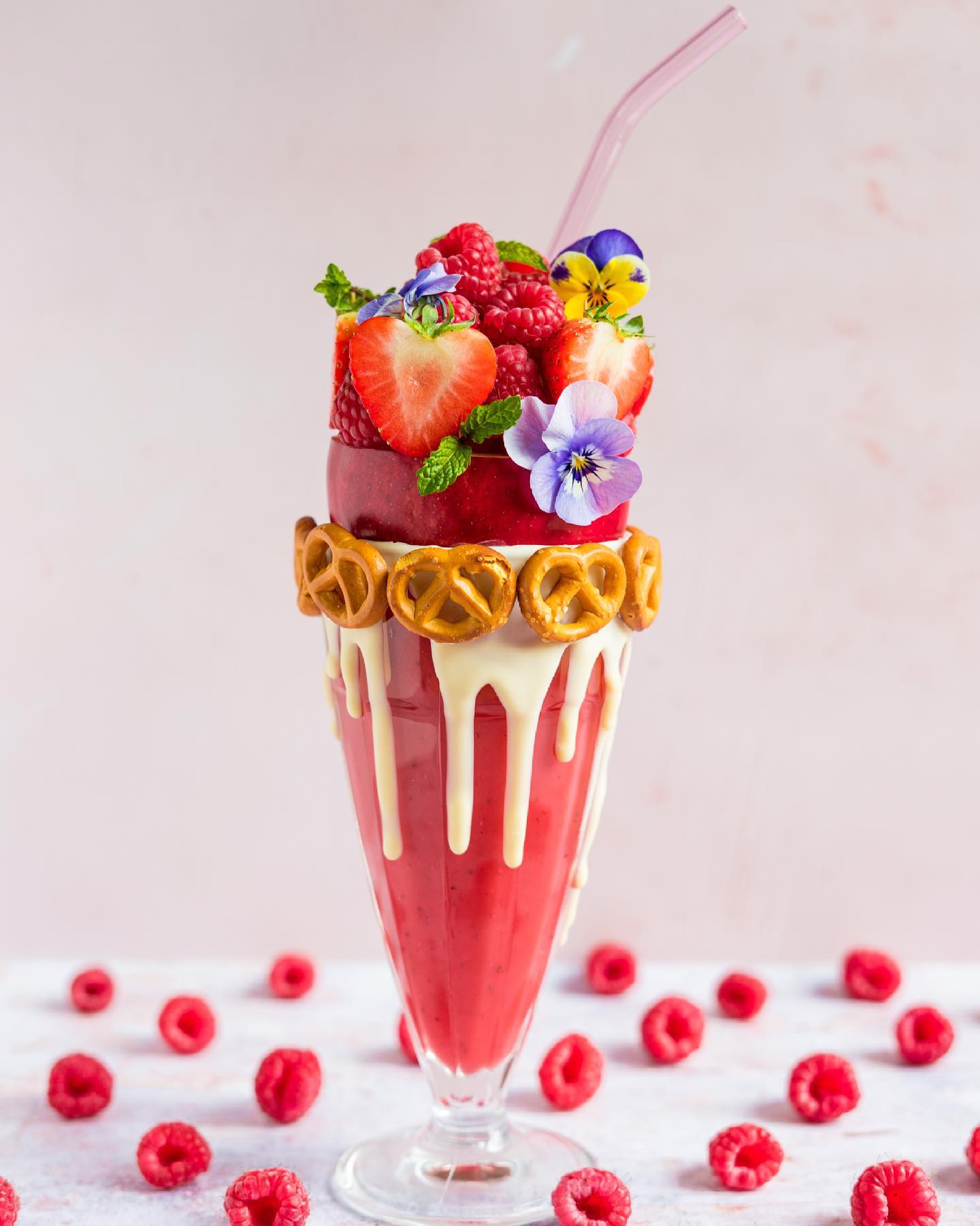 Healthy Pink Freakshake with Almond Milk