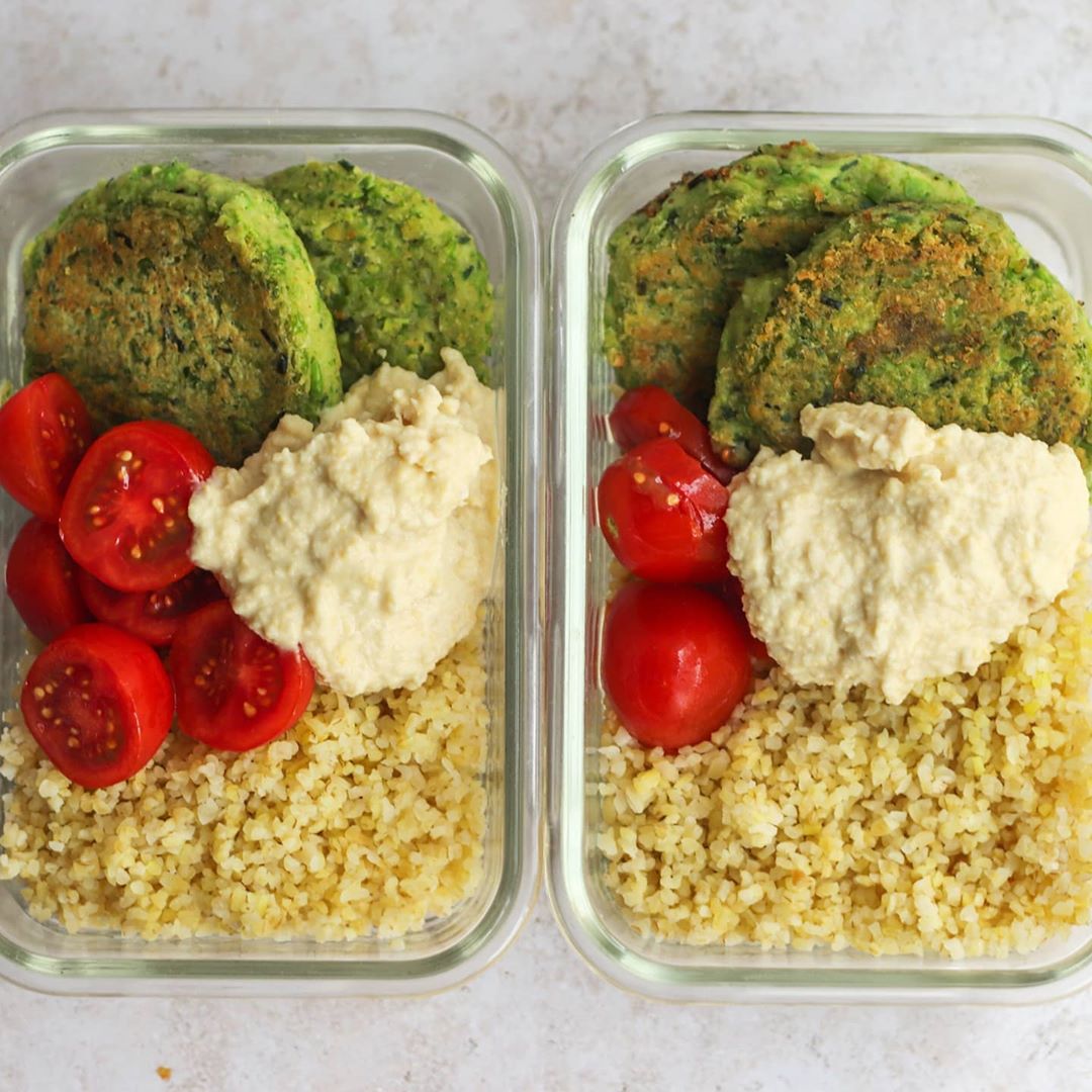 Chickpea and Greenpea Burgers with Bulgur, Hummus, Spinach and Tomatoes