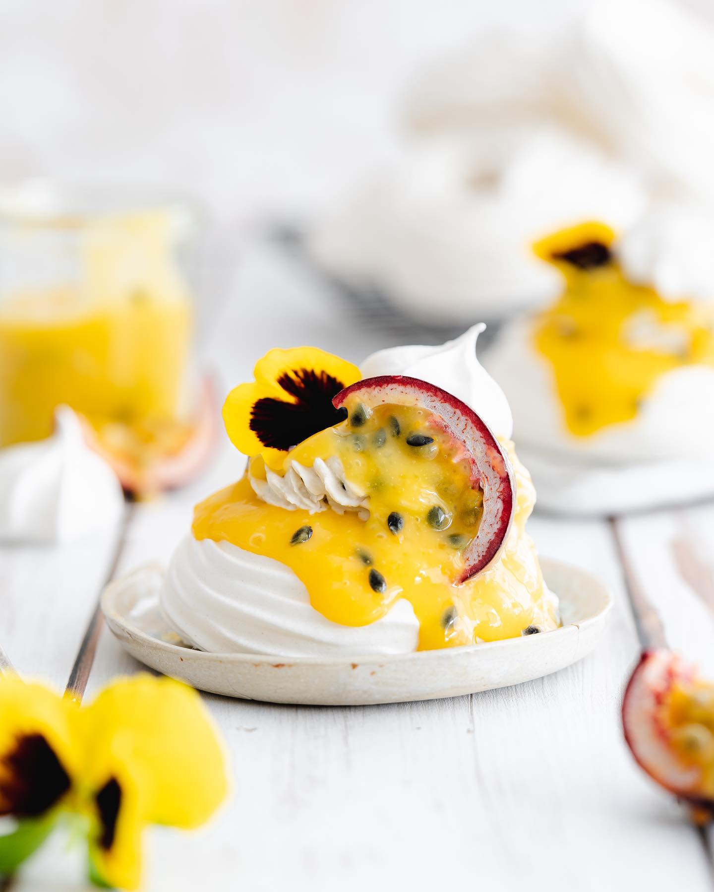 Mini Lemon Passion Fruit Pavlova with Vegan Lemon Passion Fruit Curd