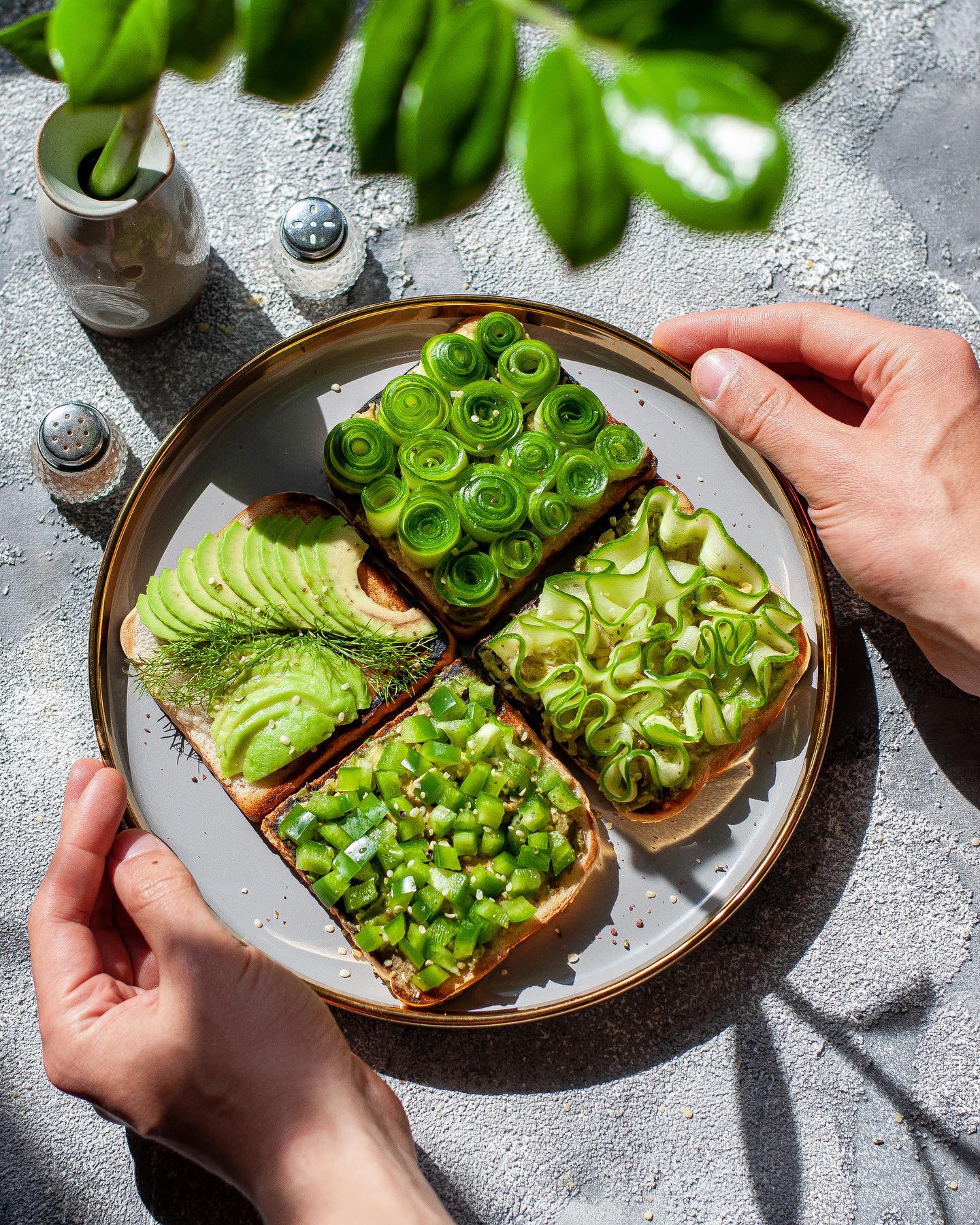 Avocado Toast with Cucumber and Bell Pepper