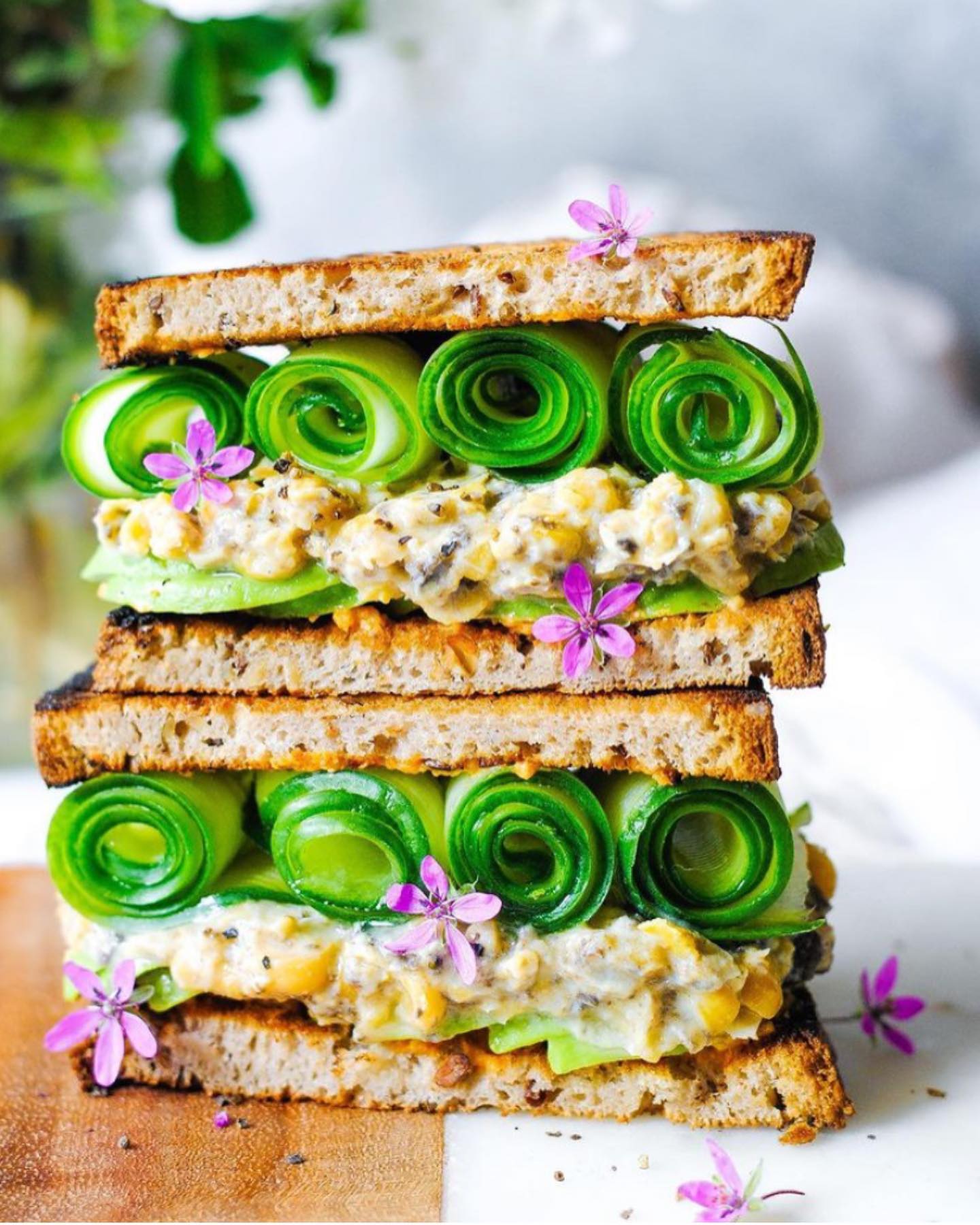 Chickpea-Black Olive Salad Toast with Cucumber and Avocado