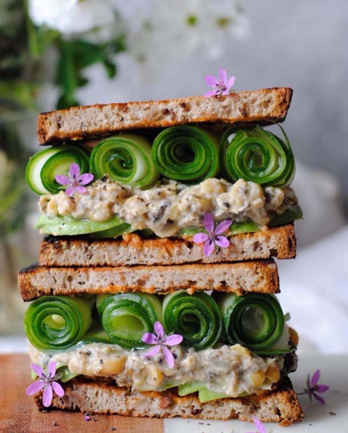 Chickpea-Black Olive Salad Toast with Cucumber and Avocado