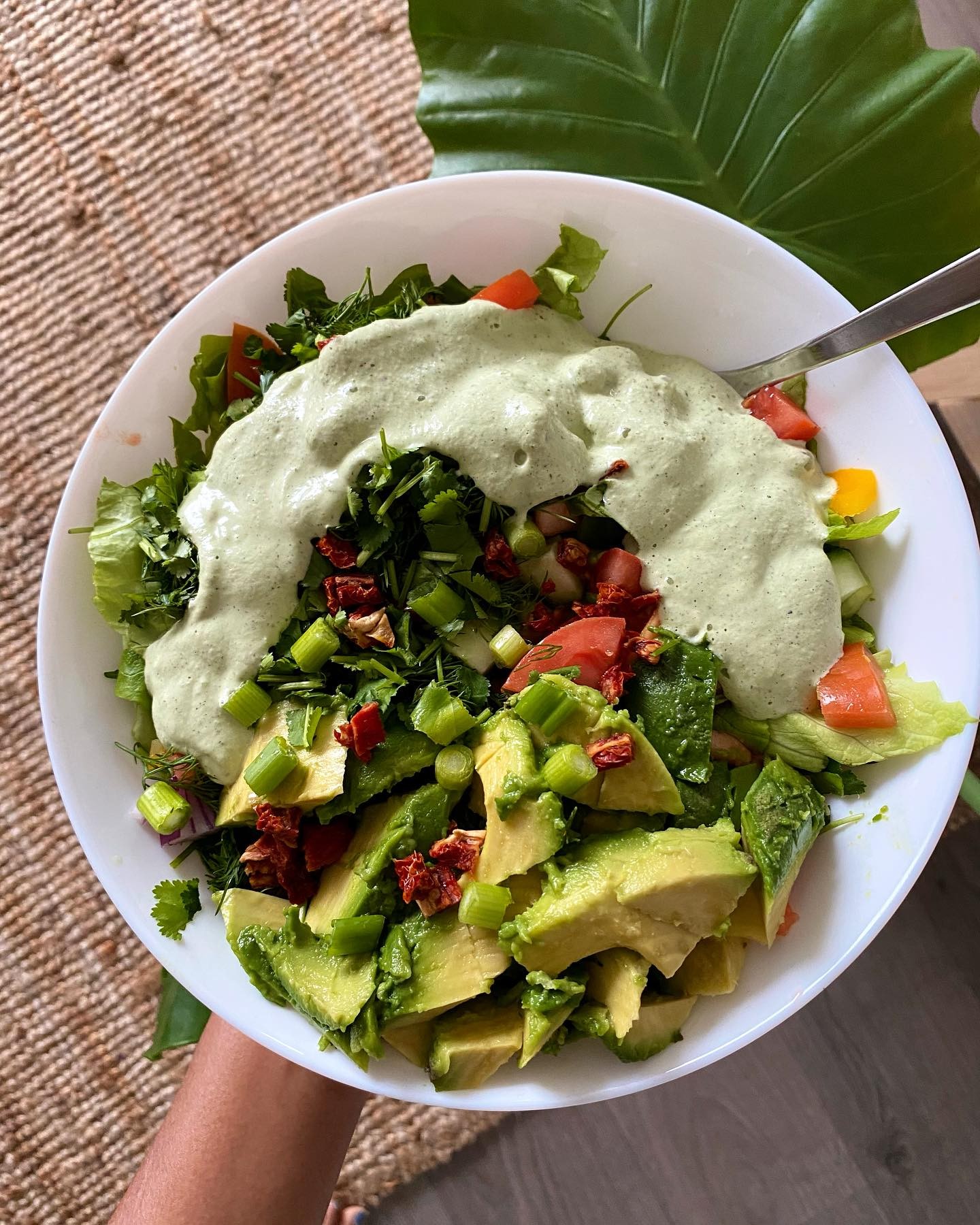 Green Salad with Avocado and Hemp Dressing