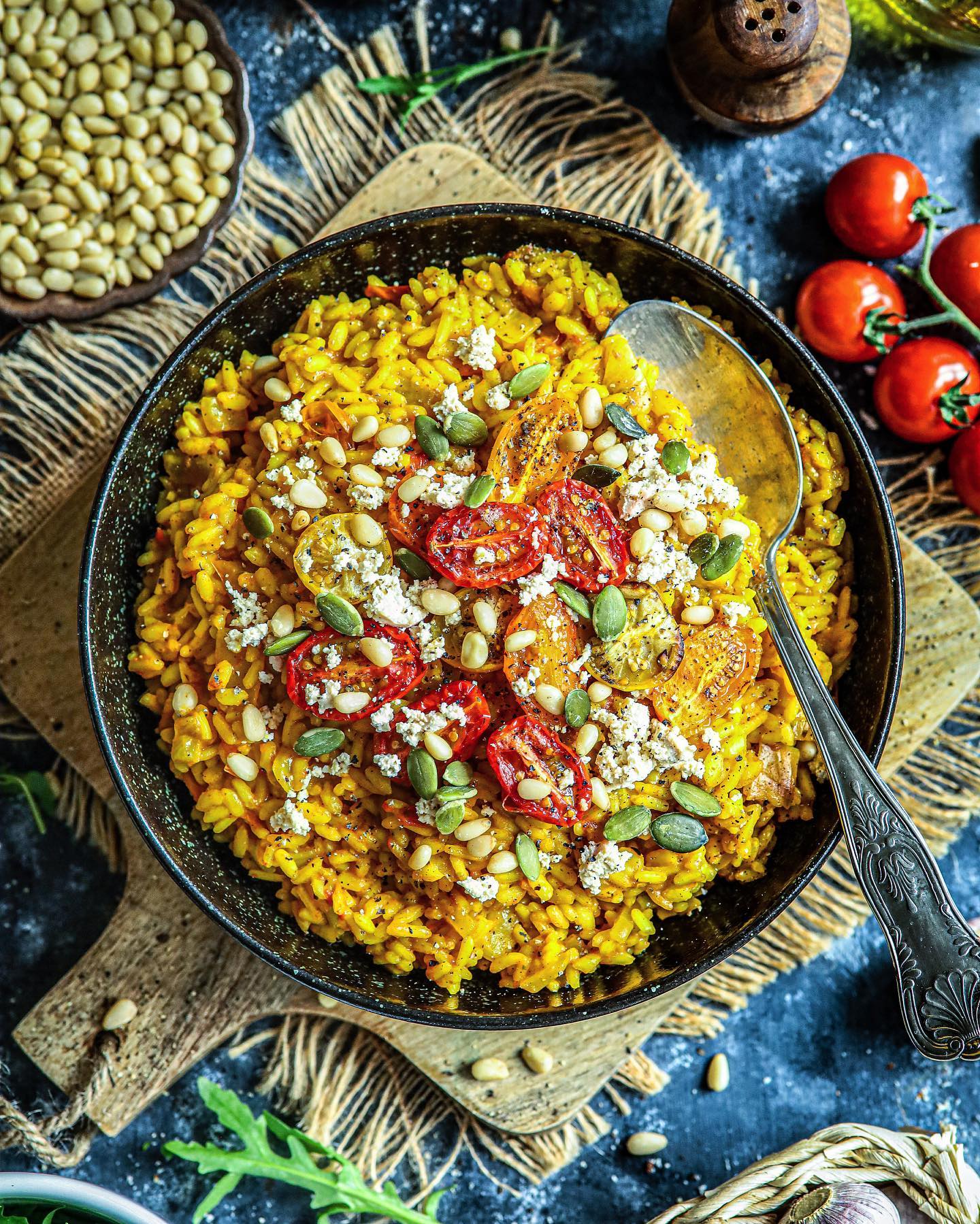 Spicy Roasted Tomato Risotto with Feta