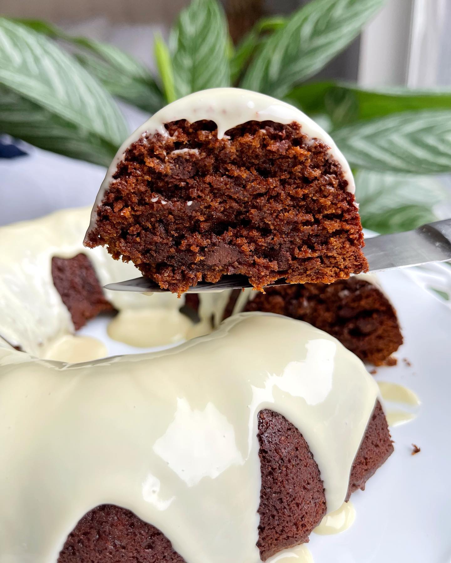 Gingerbread Bundt Cake with Salted Caramel Chips and White Chocolate Icing