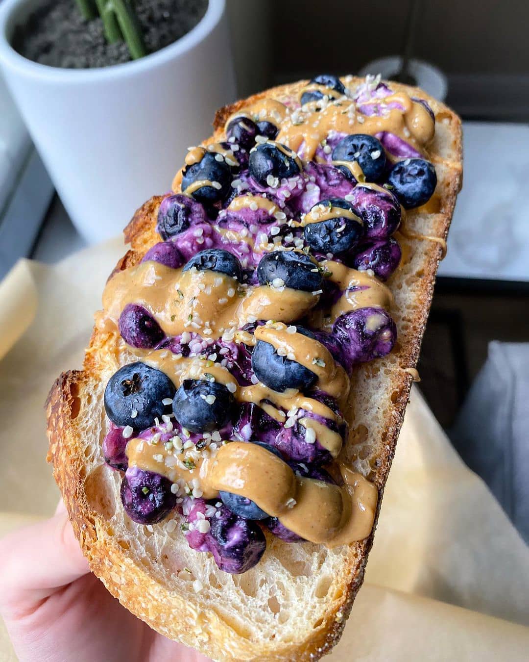 Sourdough Toast with Warm Blueberries and Vegan Cream Cheese