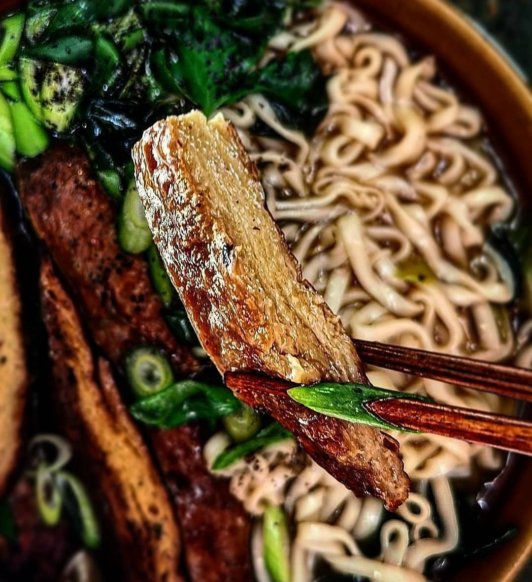 Seitan Ramen Bowl with Green Onion and Coriander