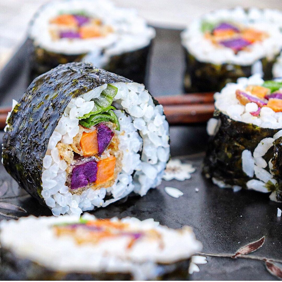 Sweet Potato and Ube Tempura Sushi Rolls