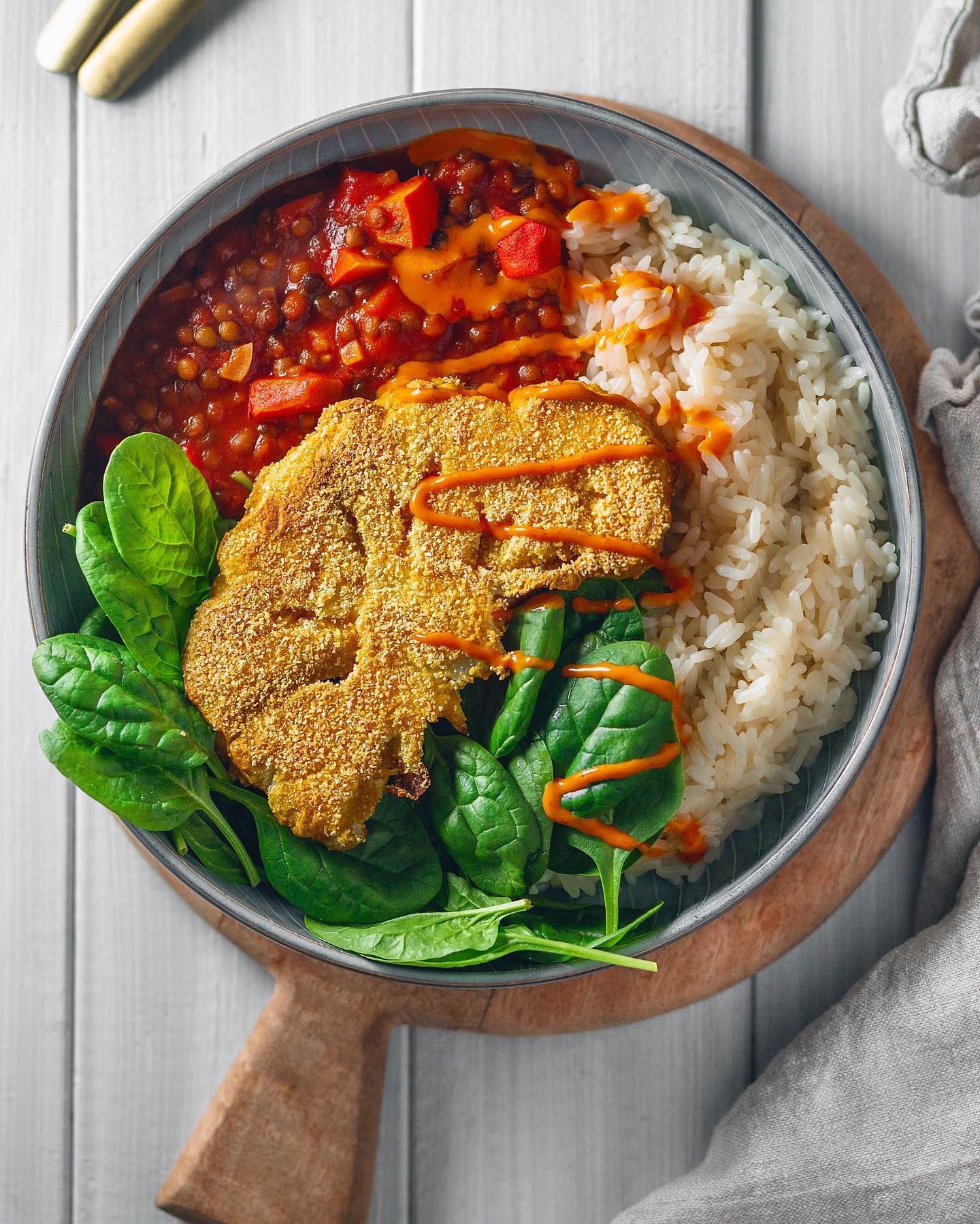 Cauliflower Schnitzel Curry Bowl