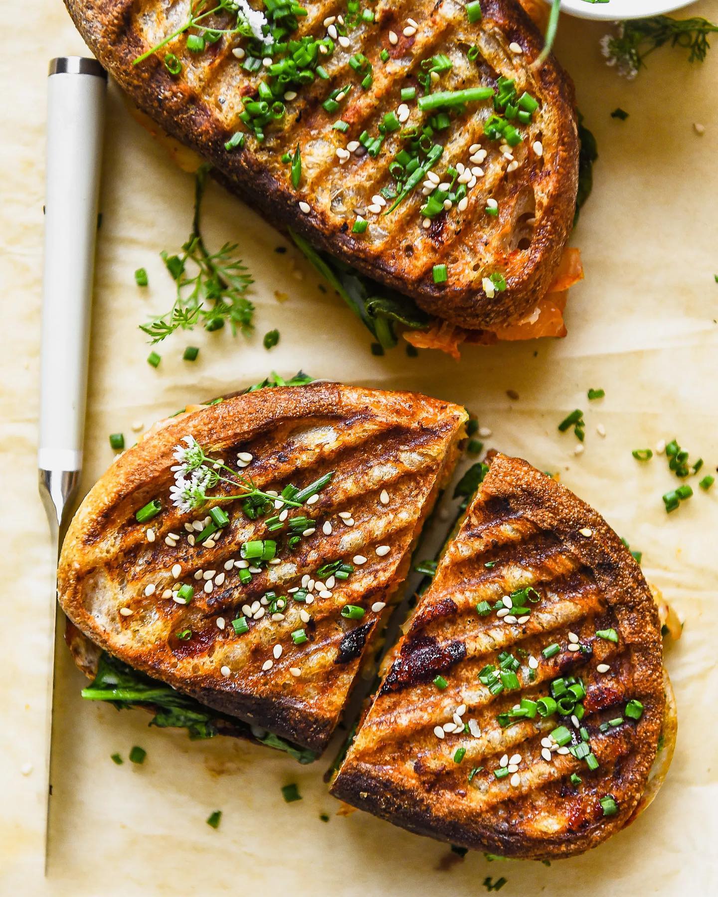 Spicy Kimchi Panini with Cheddar Cheese