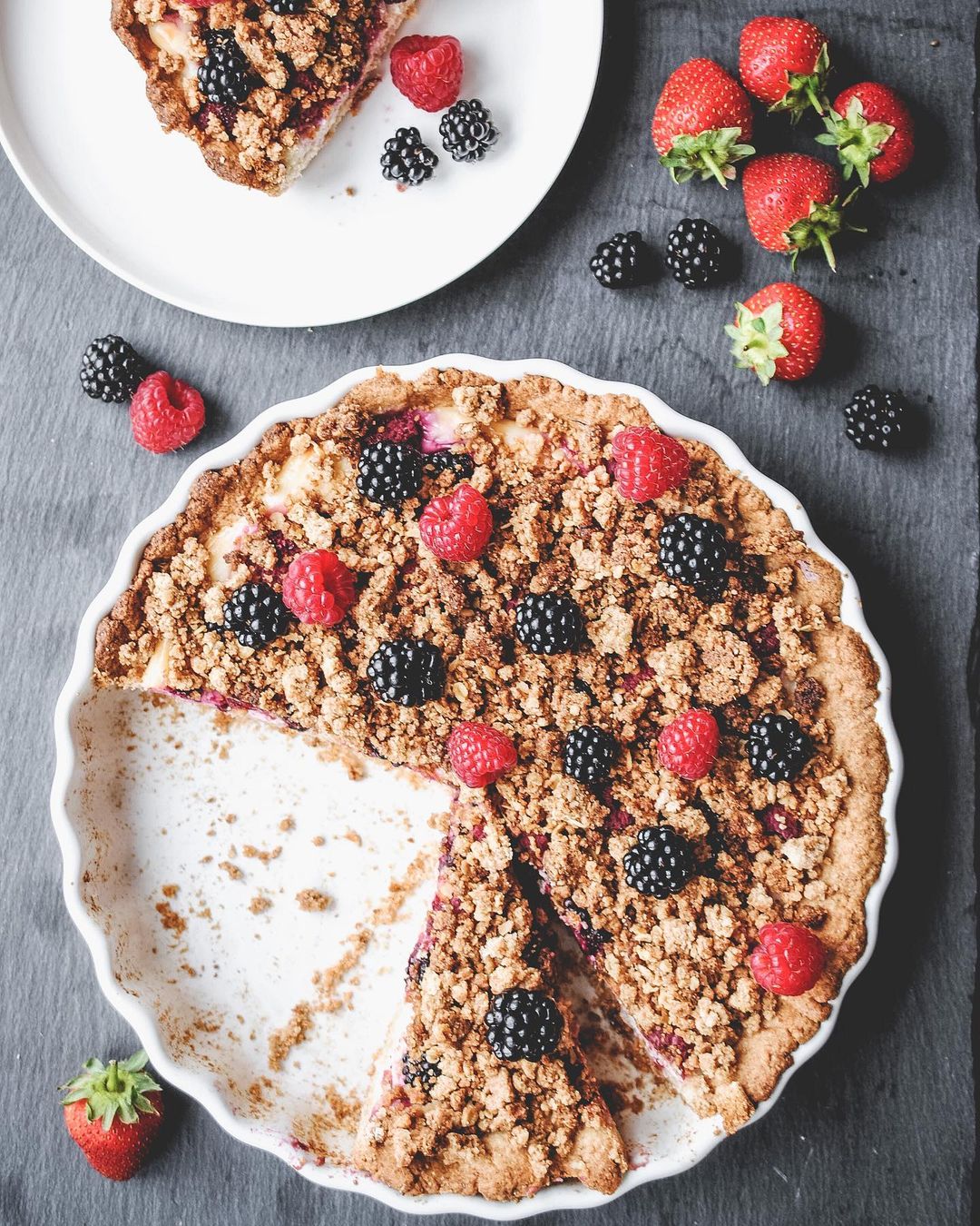 Gluten Free Rasp-Blackberrie Coconut Crumble Tart