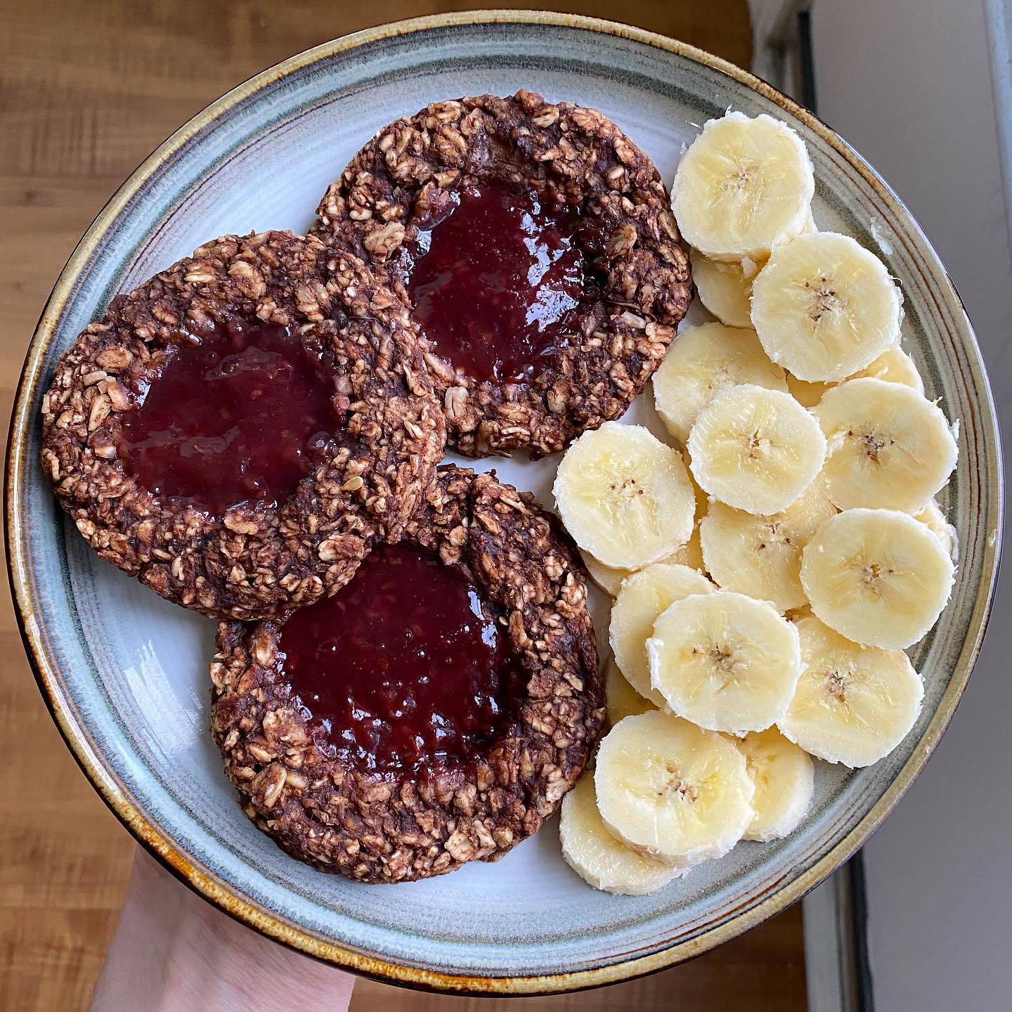 Banana Oat Chocolate Jam Cookies