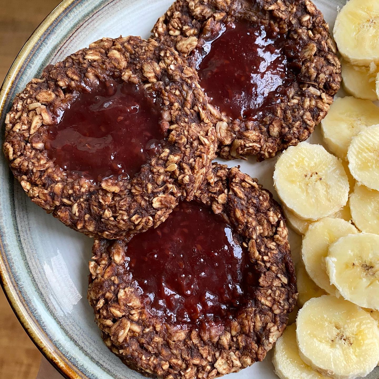 Banana Oat Chocolate Jam Cookies