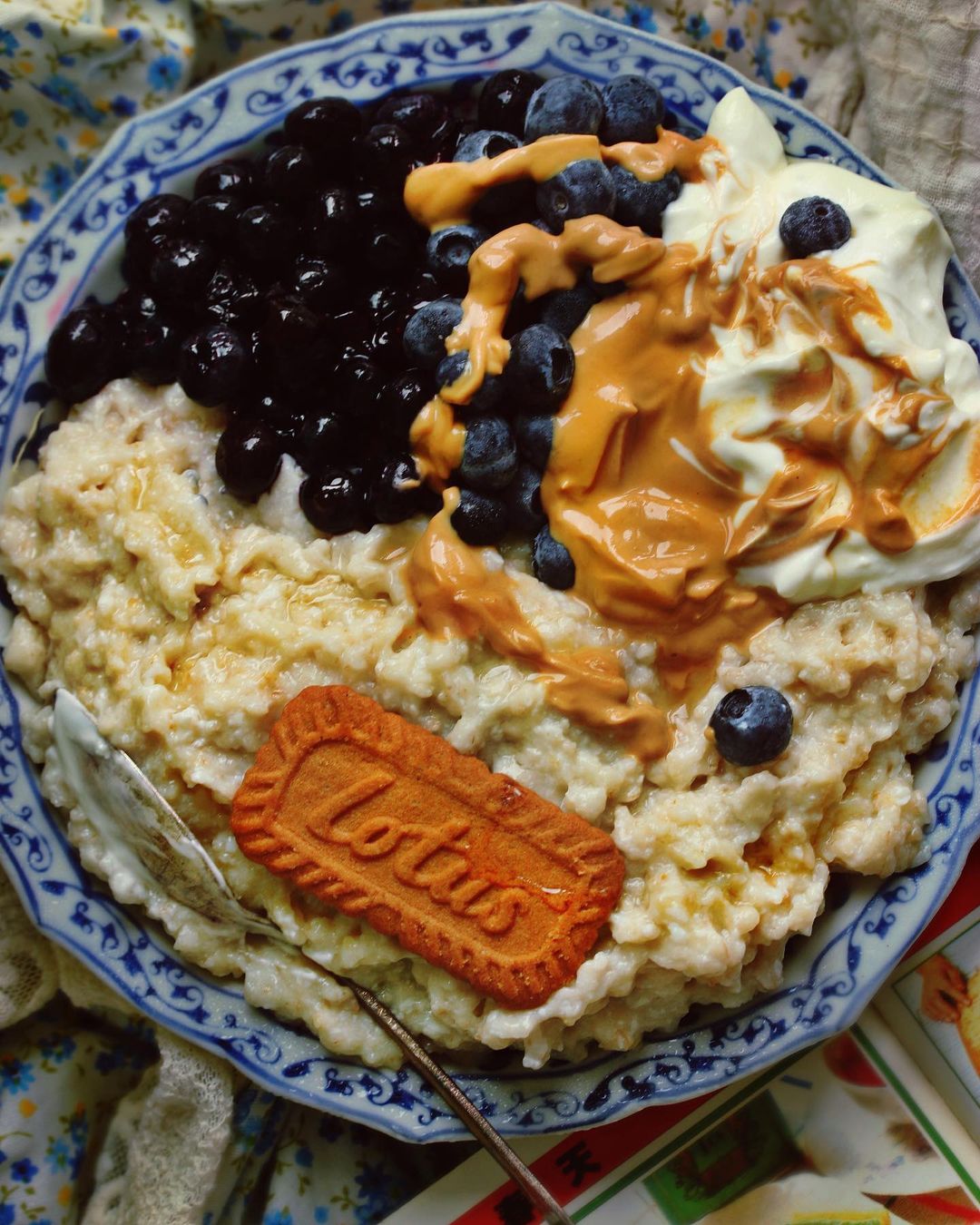 Cinnamon Blueberry Pie Oatmeal with Rain Buttressing the Window Panes