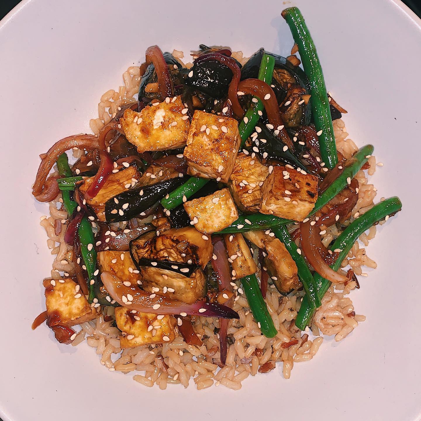 Teriyaki Aubergine, Green Bean & Tofu Stir-Fry