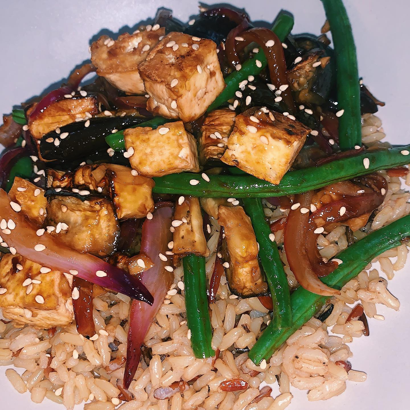 Teriyaki Aubergine, Green Bean & Tofu Stir-Fry