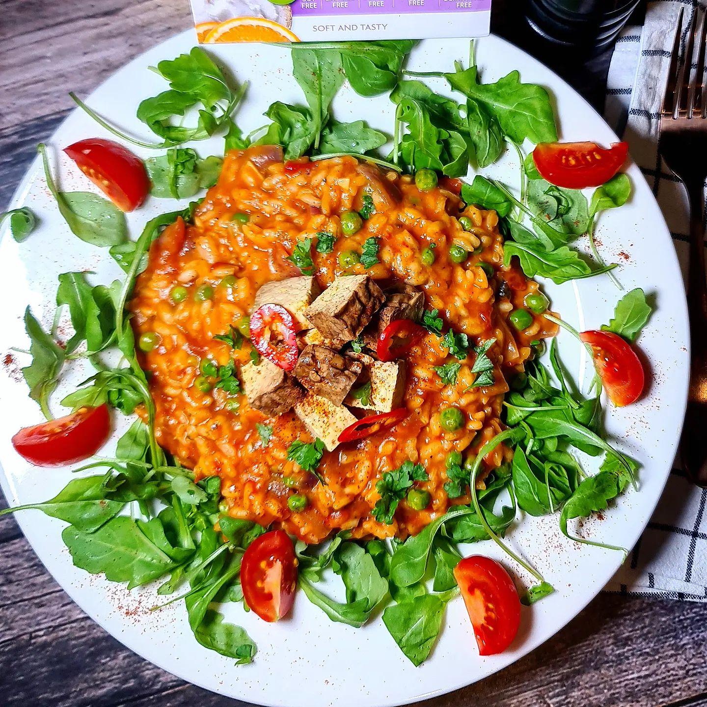 Creamy Tomato Risotto with Smoked Tempeh