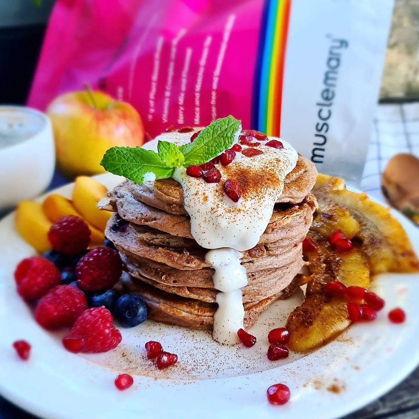 Berry Haze Protein Pancakes with Caramelized Banana