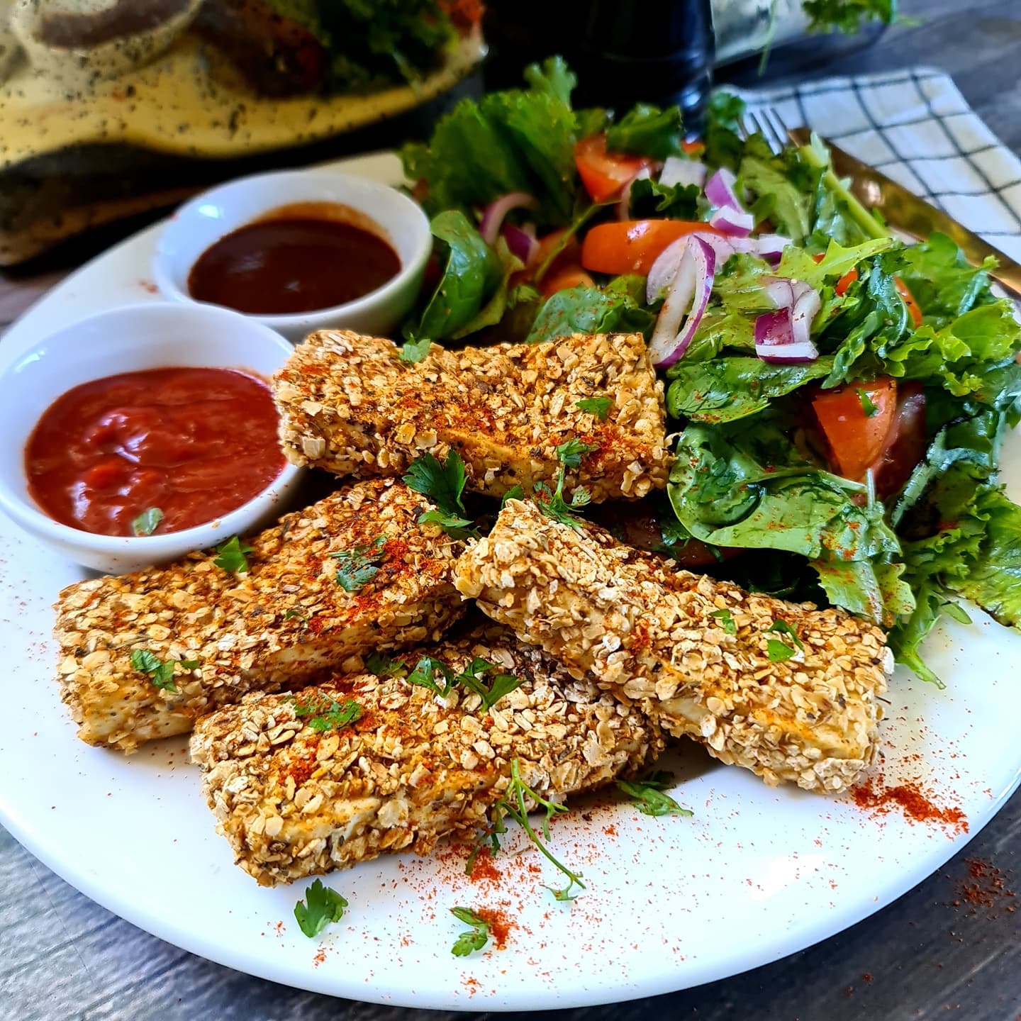 Crispy Southern Fried Tofu Dippers with Bbq Sauce