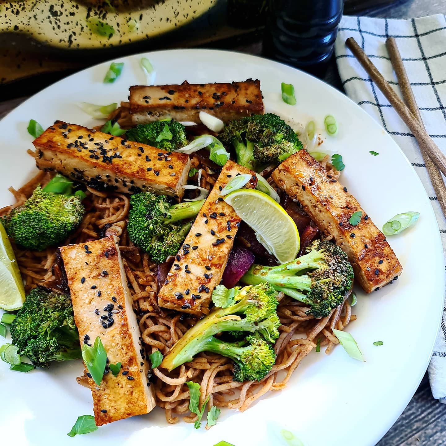 Garlic Soy Tofu Stir Fry with Noodles