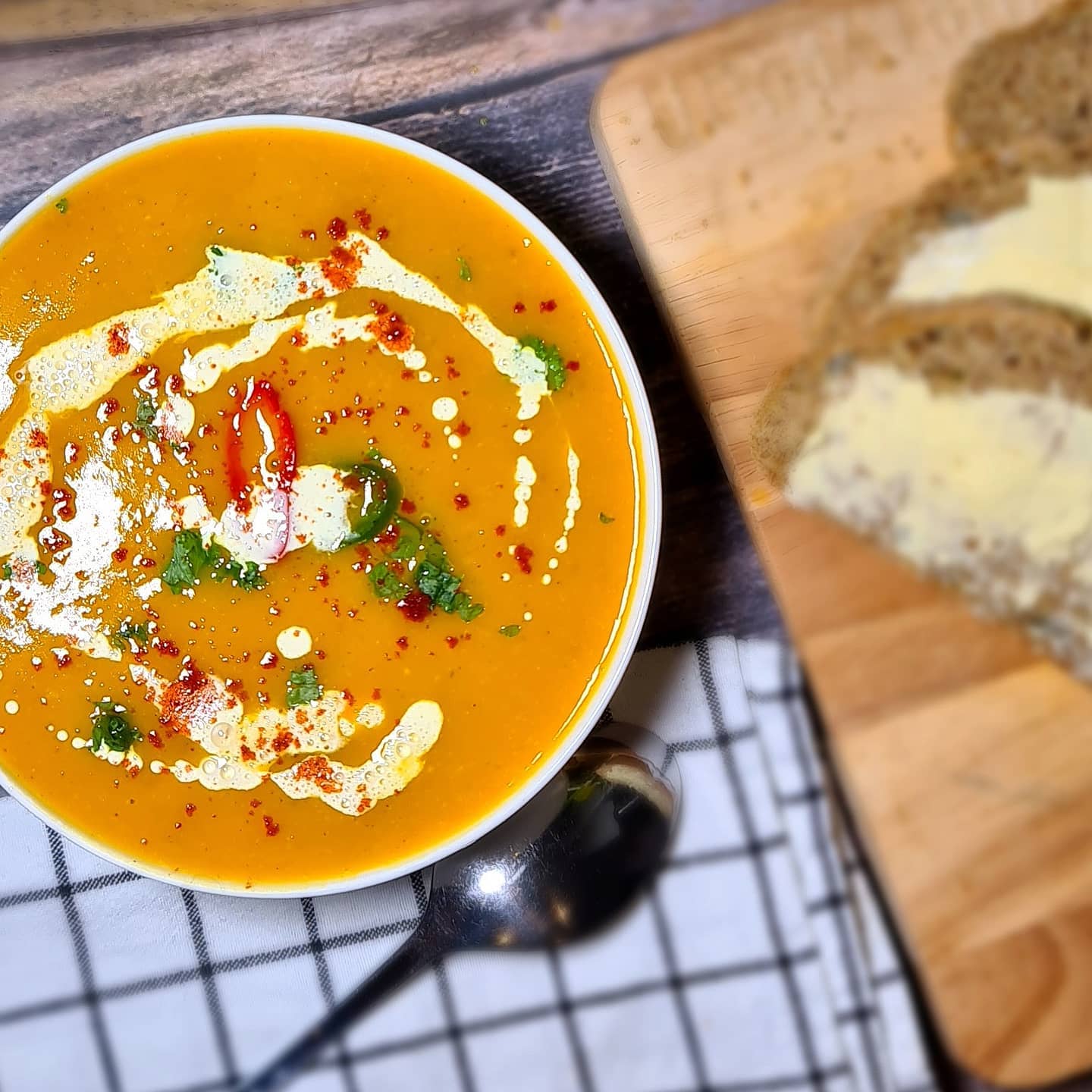 Cream of Butternut Squash Soup with Mixed Beans and Homemade Wholemeal Soda Bread