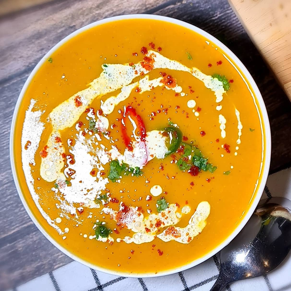 Cream of Butternut Squash Soup with Mixed Beans and Homemade Wholemeal Soda Bread