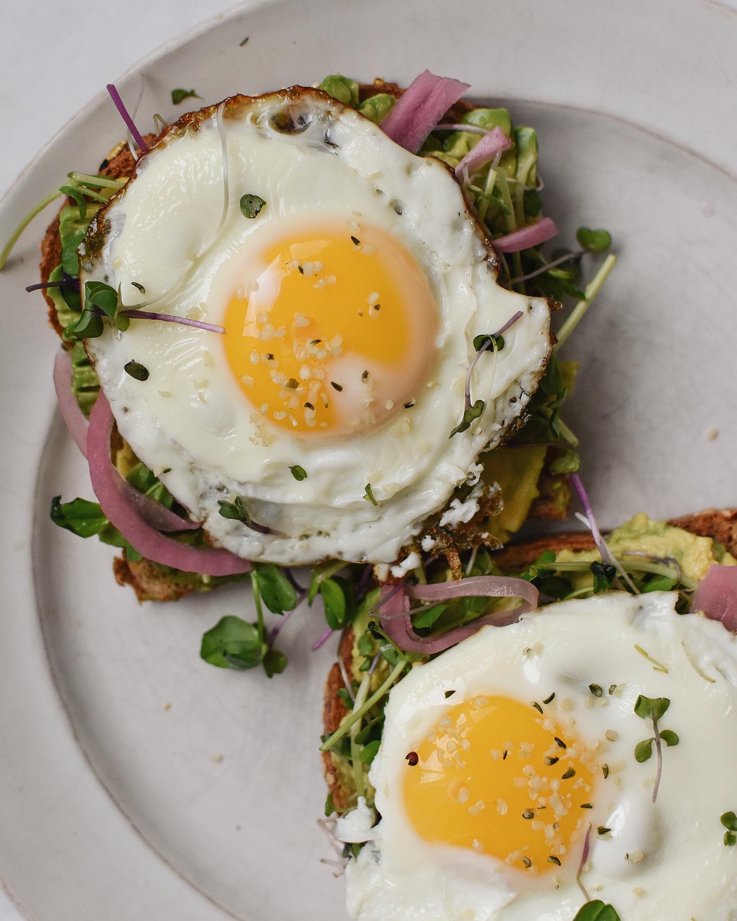 Avocado Toast with Micro Greens and Fried Eggs