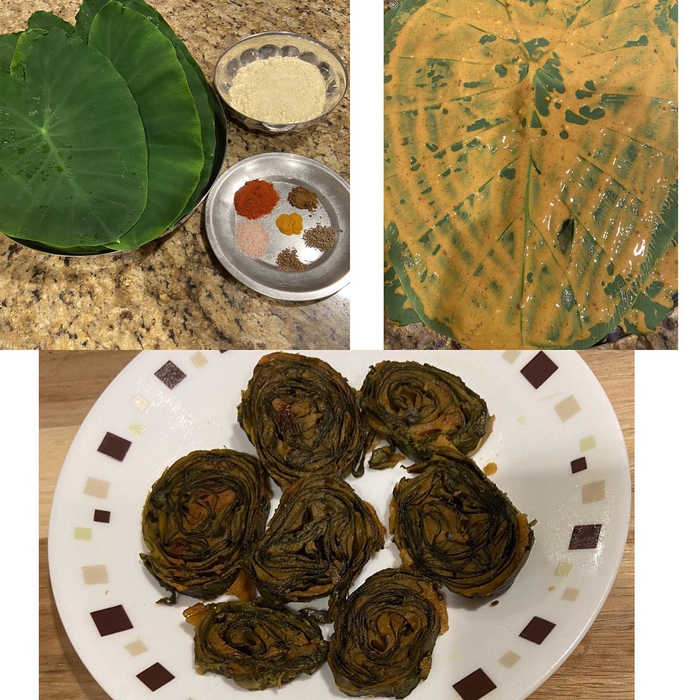 Shallow Fried Taro Leaf Rolls