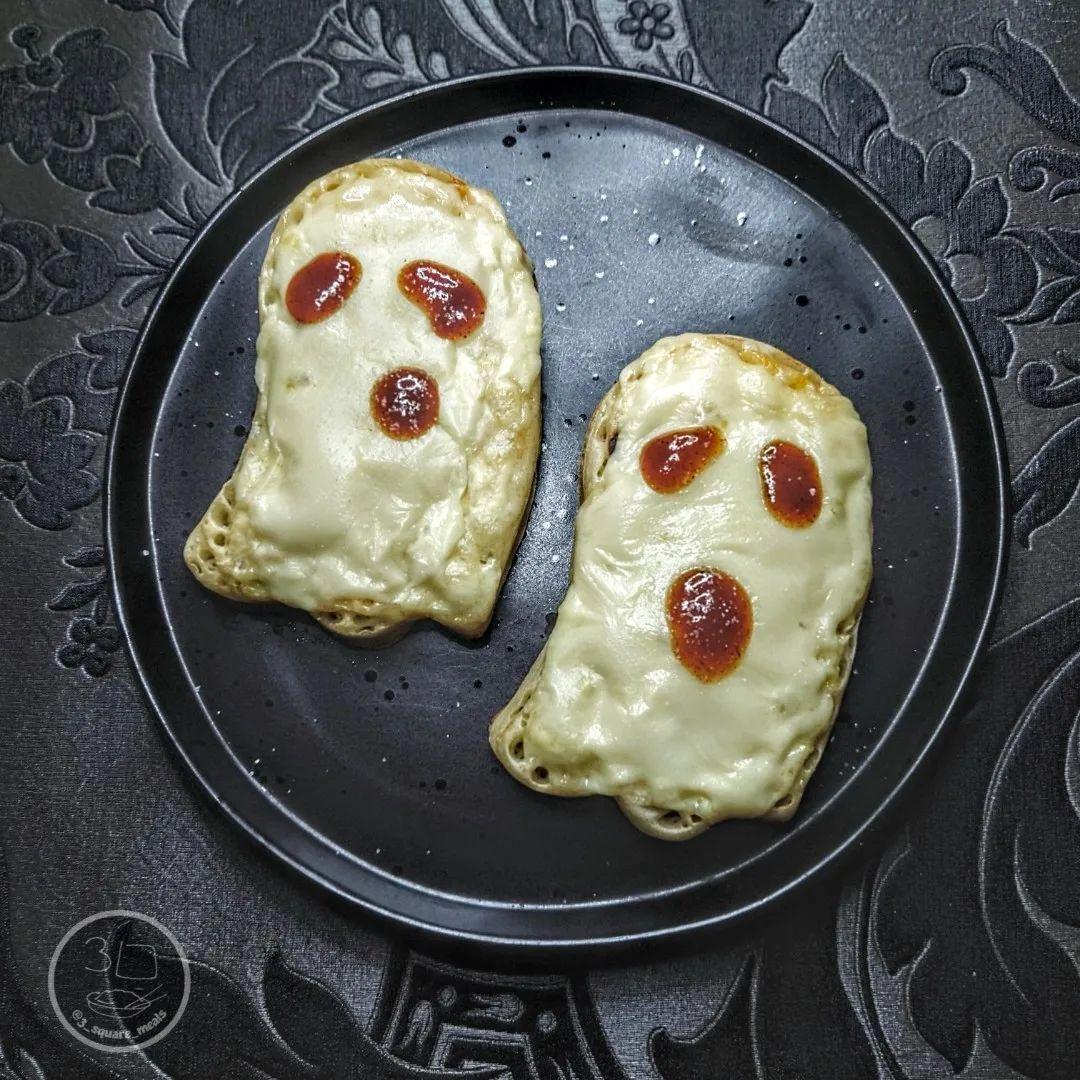 Halloween Ghost Crumpets with Cheese