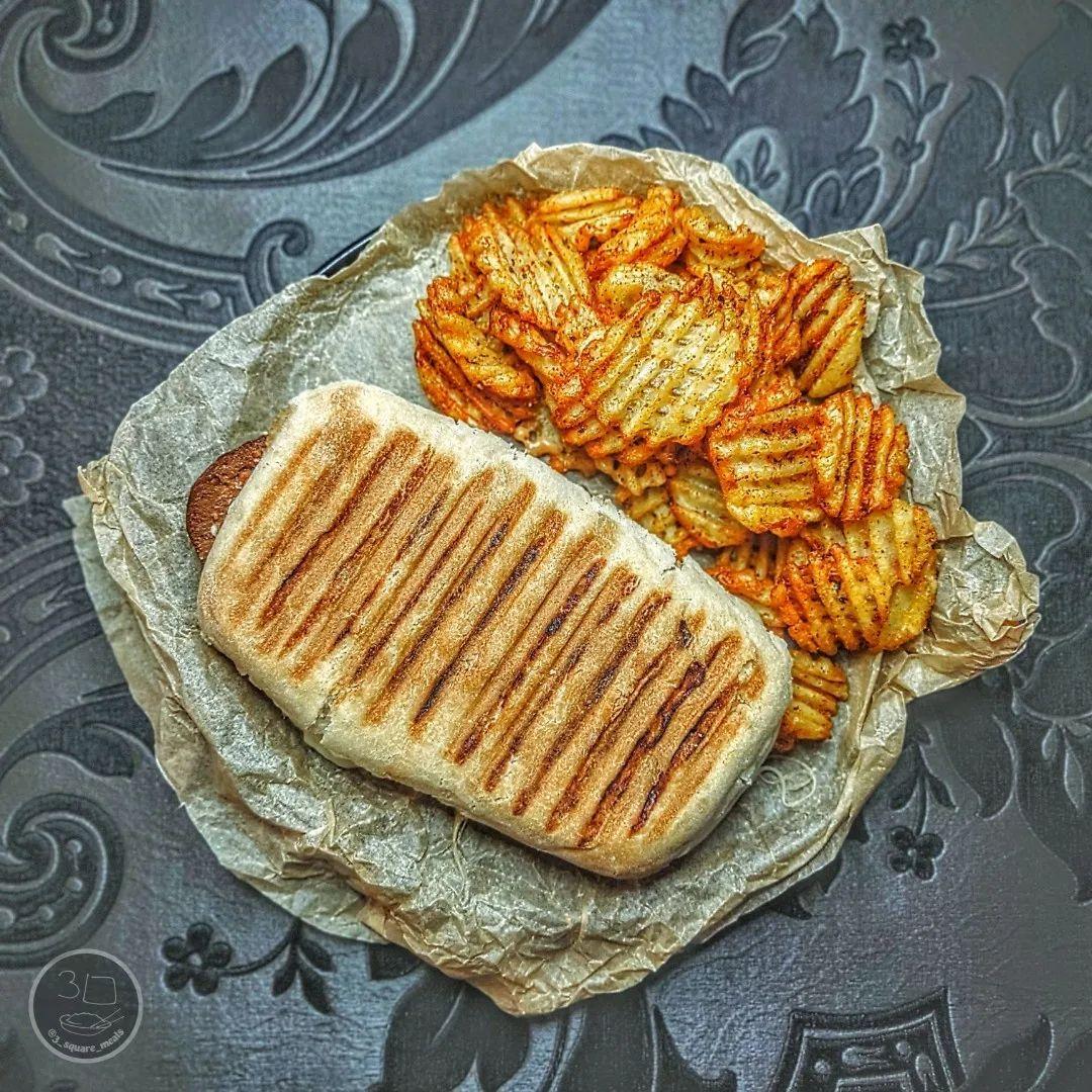 Reaper Cheese Steak Panini with Waffle Fries
