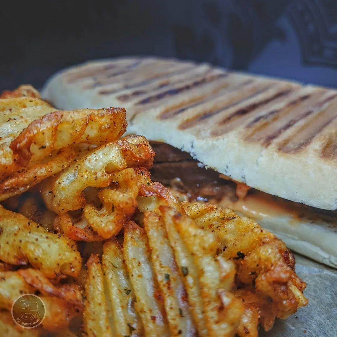Reaper Cheese Steak Panini with Waffle Fries