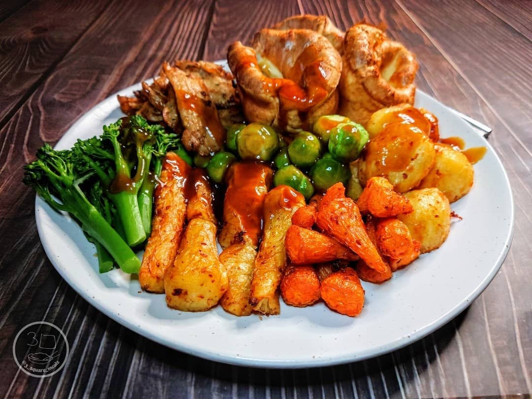 Sunday Roast Dinner with Roasted Vegetables and Naked Glory Tenderstrips