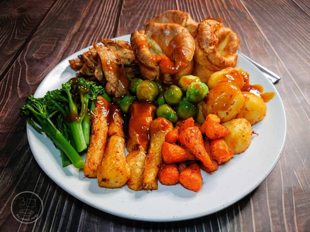 Sunday Roast Dinner with Roasted Vegetables and Naked Glory Tenderstrips