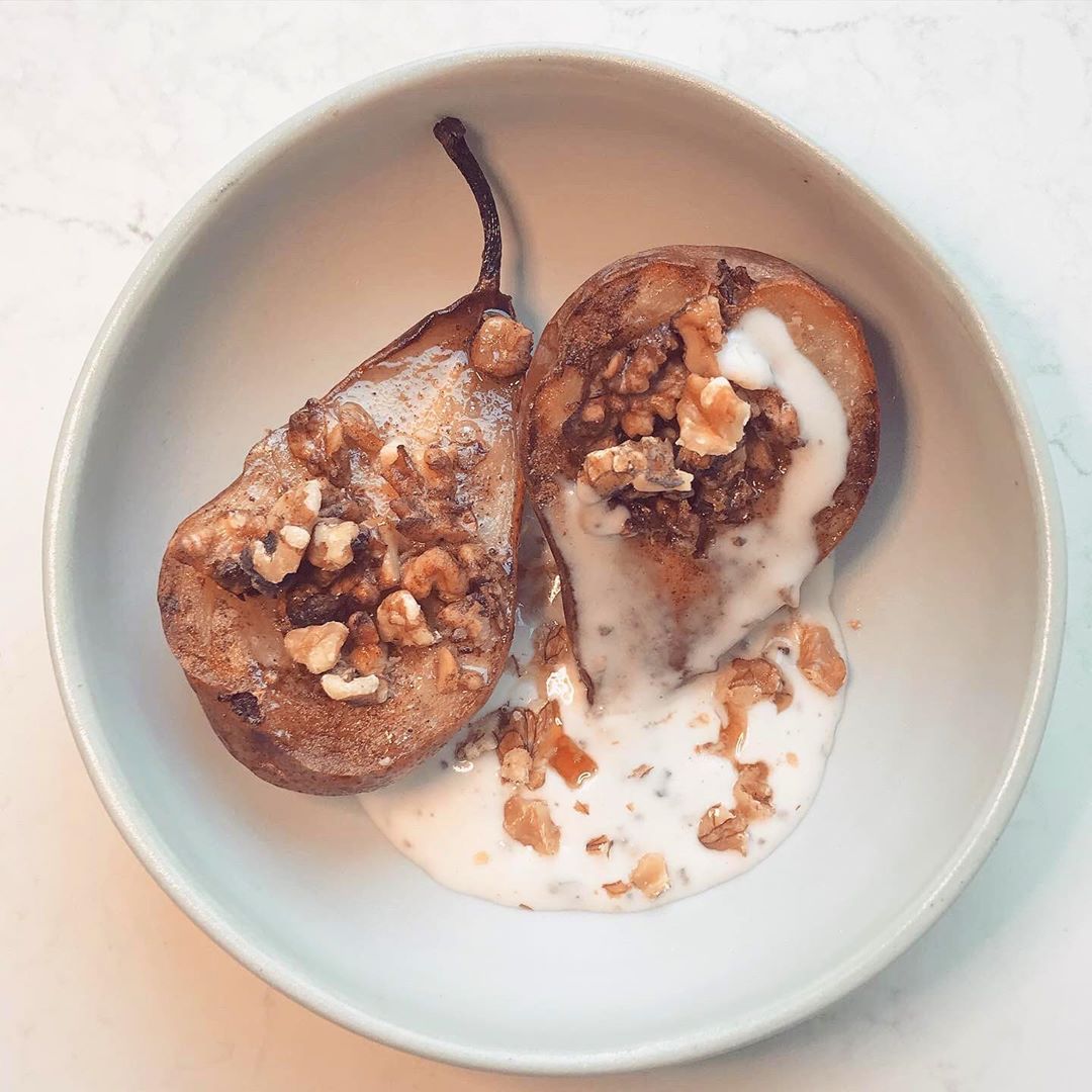 Baked Pears with Maple Syrup and Coconut Yoghurt
