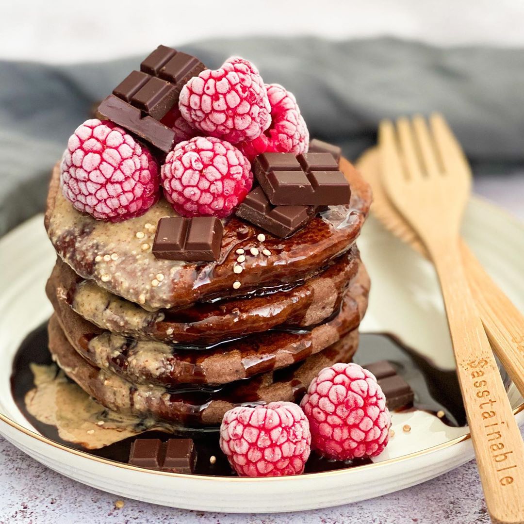 Dark Chocolate & Raspberry Protein Pancakes