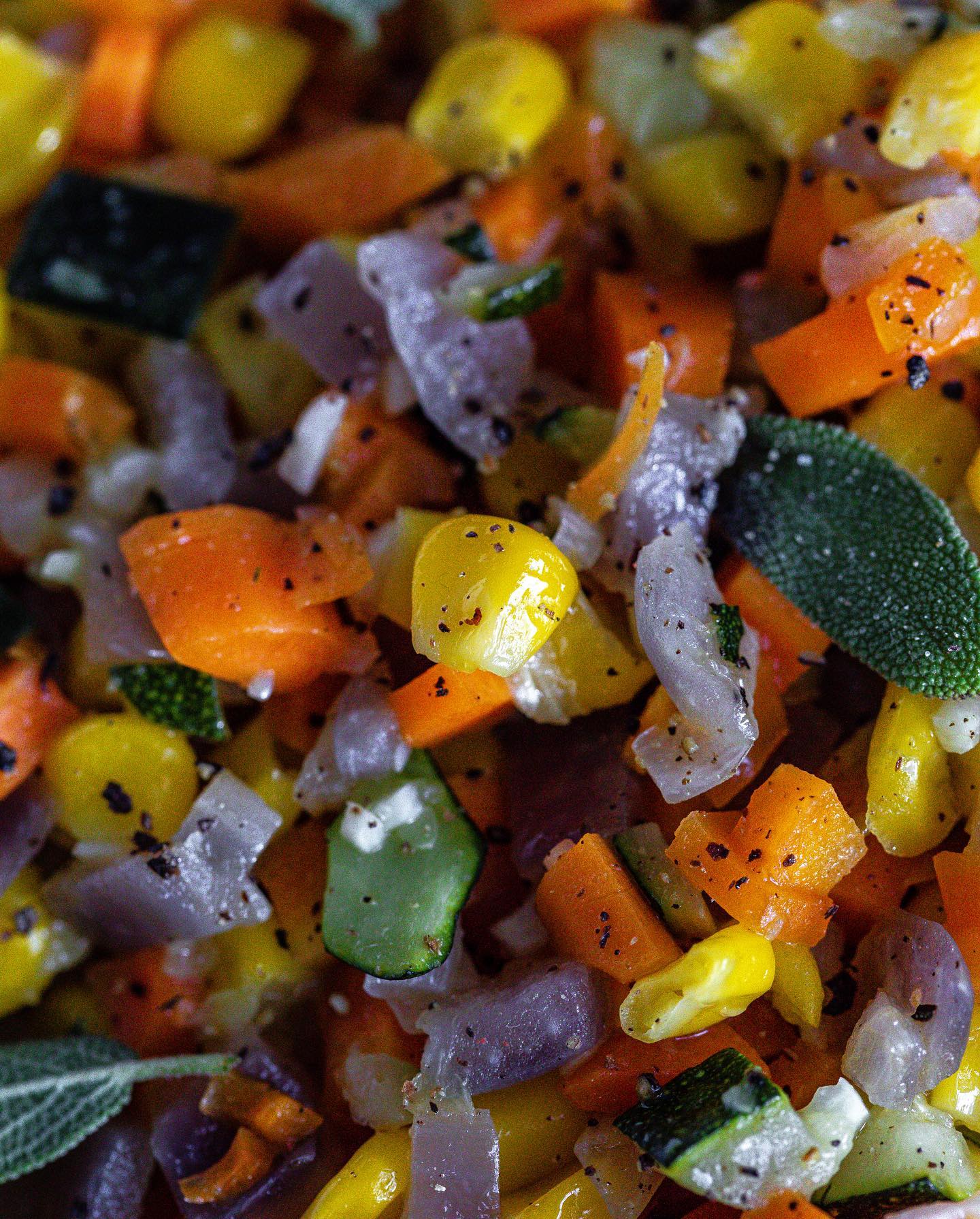 Vegan Buttered Zucchini, Corn, Carrots, and Onion with Fresh Sage