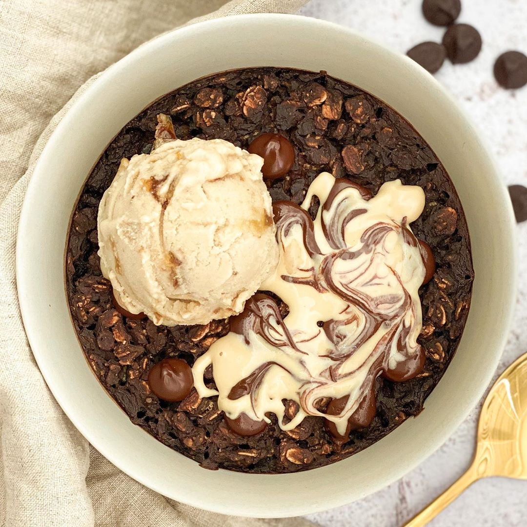 Chocolate Salted Caramel Baked Oats with Date & Tahini Nicecream