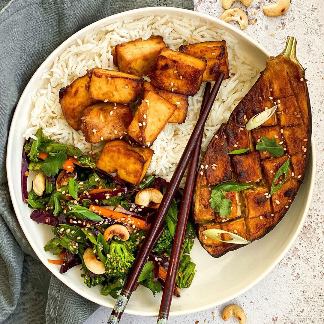 Miso Tofu & Aubergine with Crunchy Asian Slaw