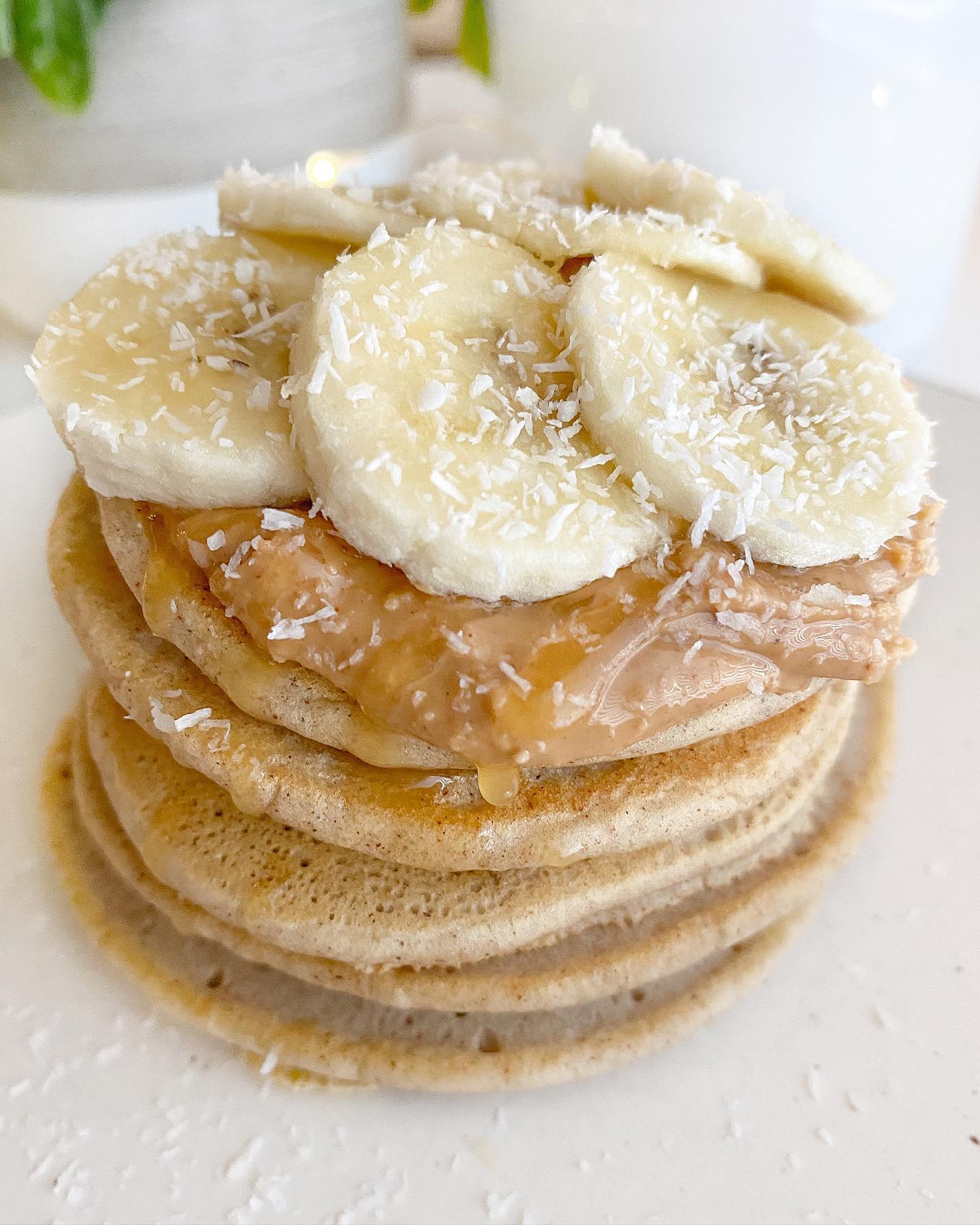 Cinnamon Vanilla Pancakes with Peanut Butter, Honey, and Banana