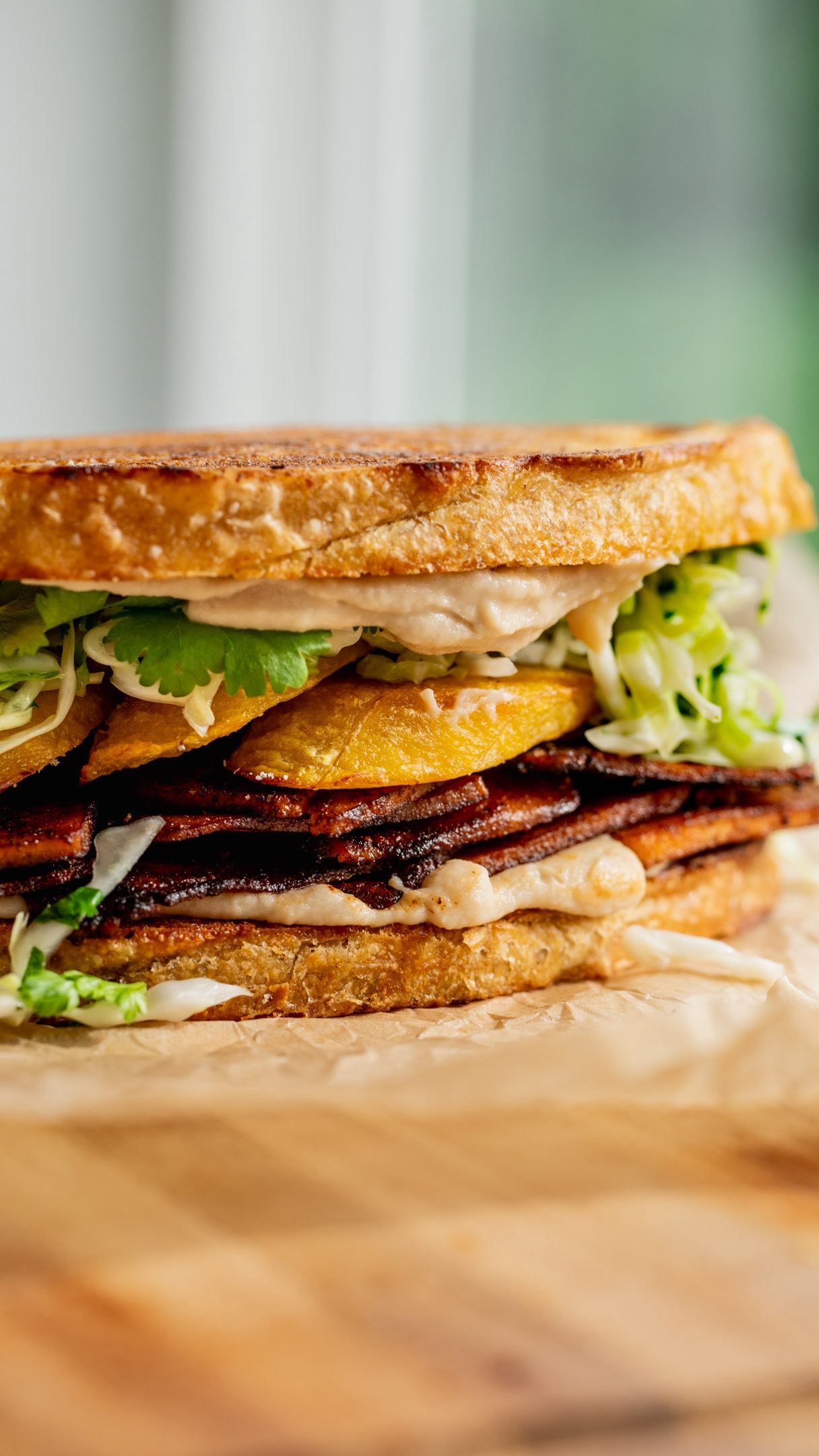 Smoky Chipotle Tofu Sandwiches with Quick Pickled Slaw and Sweet Plantains