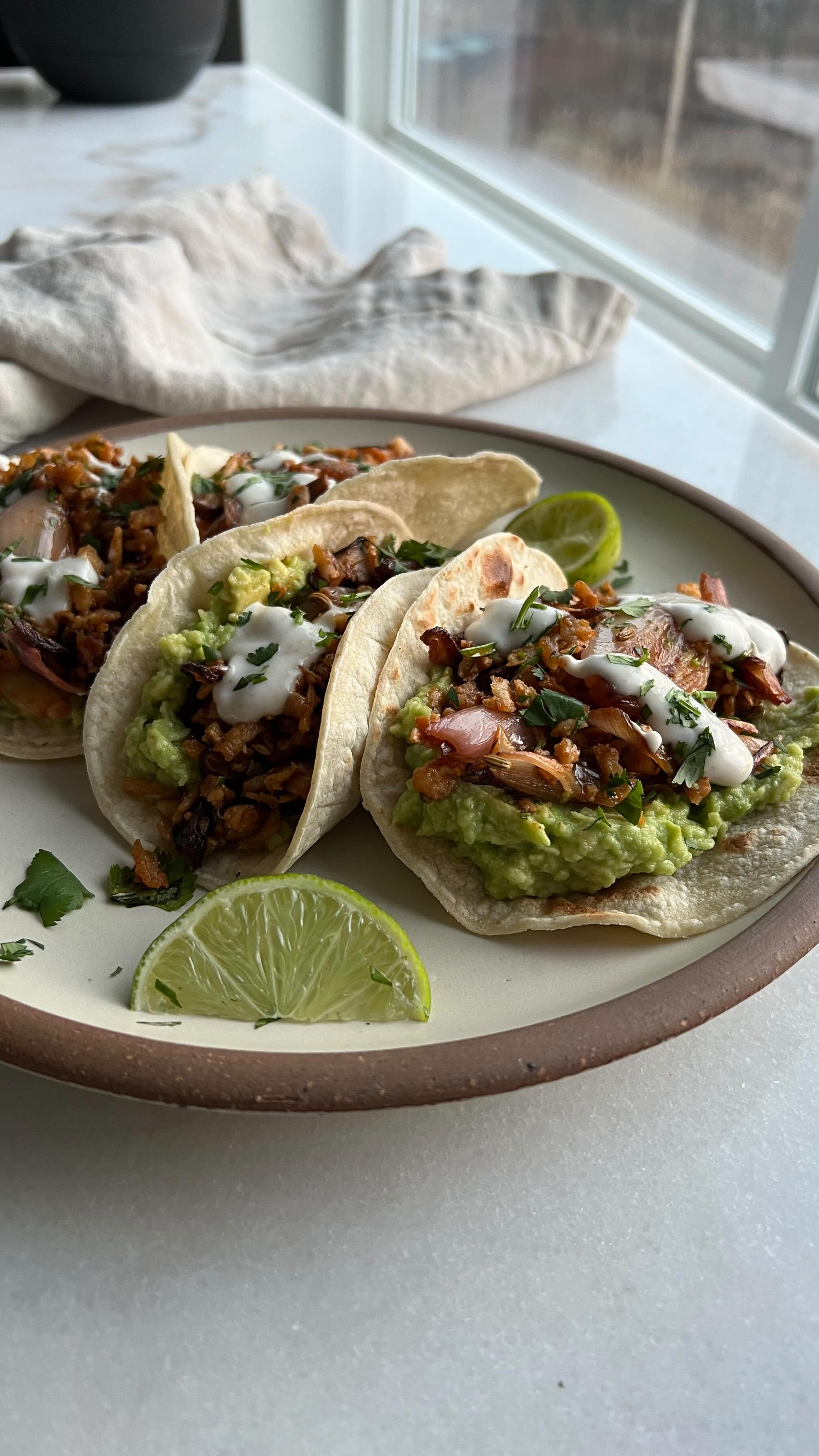 Charred Shallot and Shredded Tofu Tacos