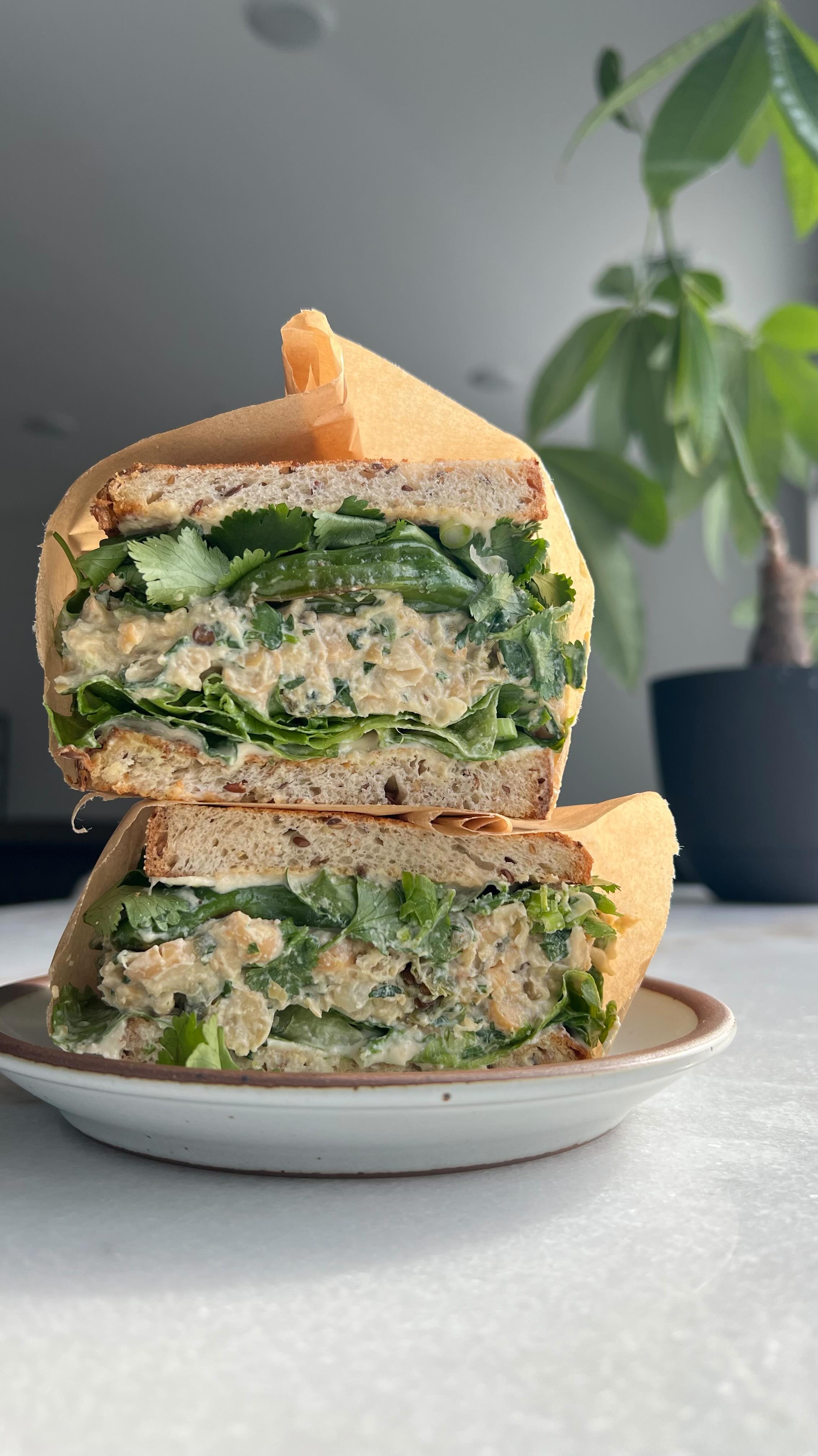 Blistered Shishito Pepper Chickpea Salad Sandwich