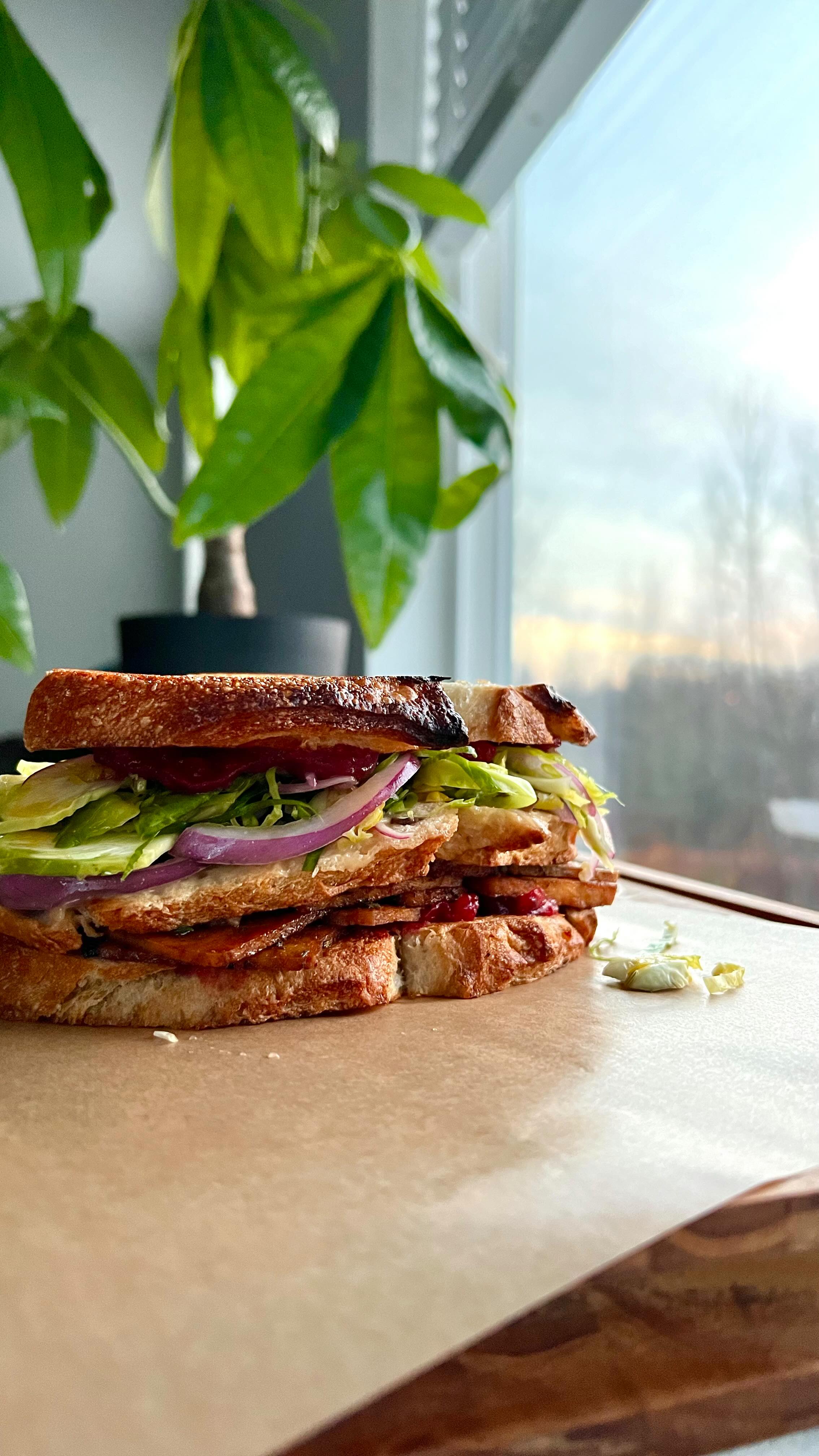 Thanksgiving Leftovers Sandwich with Tofu and Slaw