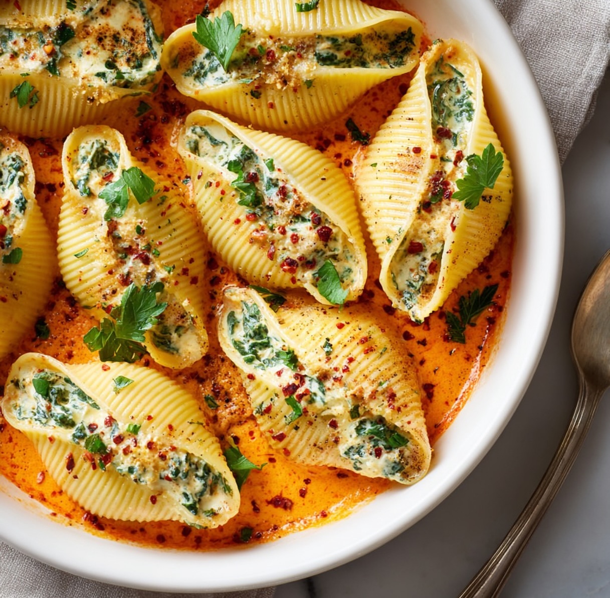 Vegan Ricotta Stuffed Shells with Pumpkin Sauce