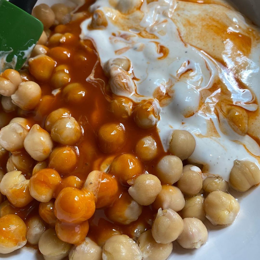 Buffalo Chickpea Pizza on Cauliflower Crust