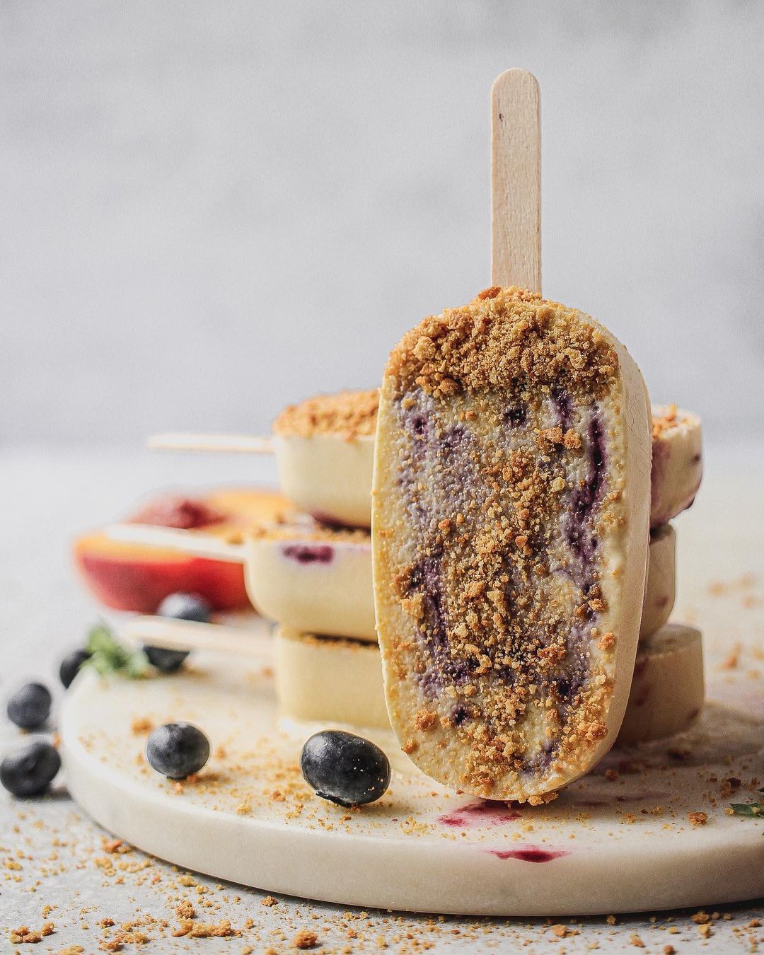 Peach + Blueberry Smash Ice Pops with Graham Cracker Crust