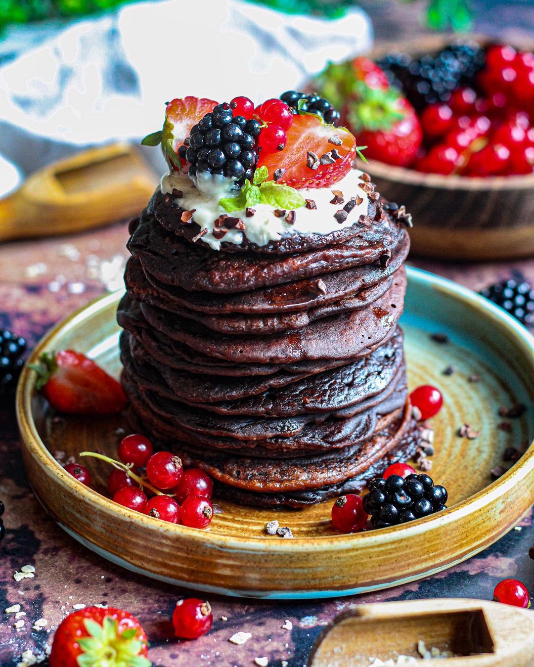 Vegan + Gluten-Free Protein Chocolate Pancakes