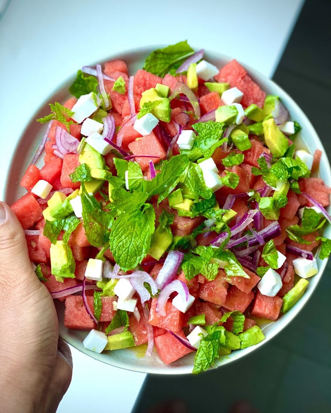 Vegan Watermelon Avocado Mint Feta Salad
